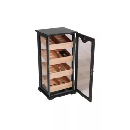 Gastro humidor - szivar tároló üveges szekrény 150 szál szivarnak, cédrusfa belső, körbe üveges, hygrométer - fekete 