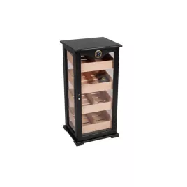 Gastro humidor - szivar tároló üveges szekrény 150 szál szivarnak, cédrusfa belső, körbe üveges, hygrométer - fekete 