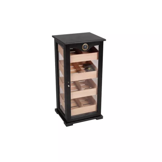 Gastro humidor - szivar tároló üveges szekrény 150 szál szivarnak, cédrusfa belső, körbe üveges, hygrométer - fekete 