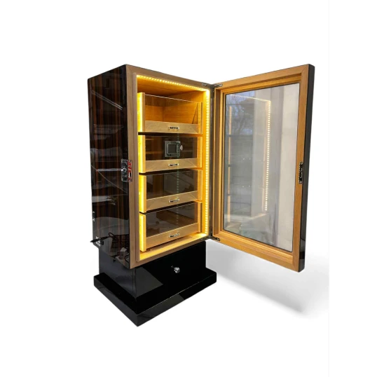 Faro humidor szekrény 100 szál szivar részére, spanyol cédrusfa belsővel, digitális hygrométerrel, LED világítással, üvegajtóval