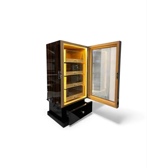 Faro humidor szekrény 100 szál szivar részére, spanyol cédrusfa belsővel, digitális hygrométerrel, LED világítással, üvegajtóval