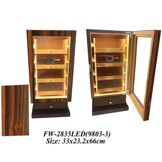 Faro humidor szekrény 100 szál szivar részére, spanyol cédrusfa belsővel, digitális hygrométerrel, LED világítással, üvegajtóval