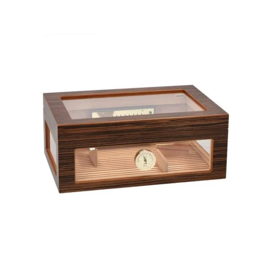 Adorini Treviso Grande Deluxe humidor ébenfa borítással – körbe üveges szivartároló 100 szál szivarhoz - Humidor 80-150 szál szivarnak