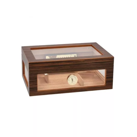 Adorini Treviso Grande Deluxe humidor ébenfa borítással – körbe üveges szivartároló 100 szál szivarhoz