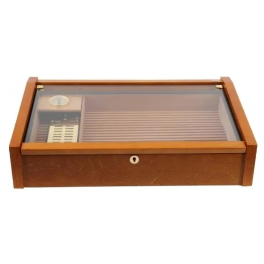 Adorini Vega Deluxe üvegtetejű spanyol cédrusfa humidor, mahagóni barna - kb. 70 - 75 szál szivarnak - Humidor 40-80 szál szivarnak
