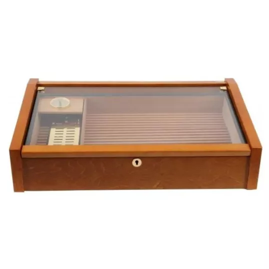 Adorini Vega Deluxe üvegtetejű spanyol cédrusfa humidor, mahagóni barna - kb. 70 - 75 szál szivarnak
