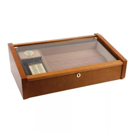 Adorini Vega Deluxe üvegtetejű spanyol cédrusfa humidor, mahagóni barna - kb. 70 - 75 szál szivarnak