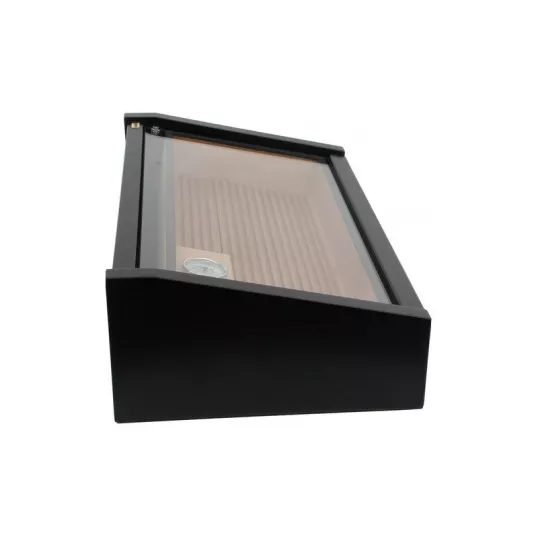 Adorini Vega Deluxe üvegtetős humidor, matt fekete lakkozott felülettel, spanyol cédrusfa belsővel, 70–75 szál szivar részére