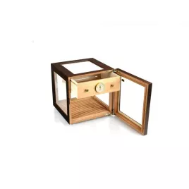 Adorini Cube Deluxe humidor diófa színben – körbe üveges szivar szekrény 100 szál szivarhoz
