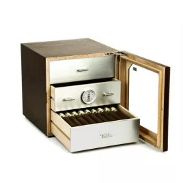 Adorini Chianti-M Deluxe humidor diófa / alumínium – fiókos szivarszekrény, üvegajtóval, 125 szál szivar részére