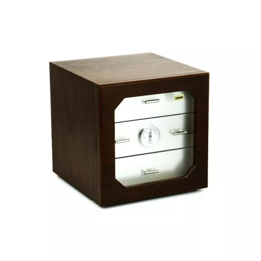 Adorini Chianti-M Deluxe humidor diófa / alumínium – fiókos szivarszekrény, üvegajtóval, 125 szál szivar részére