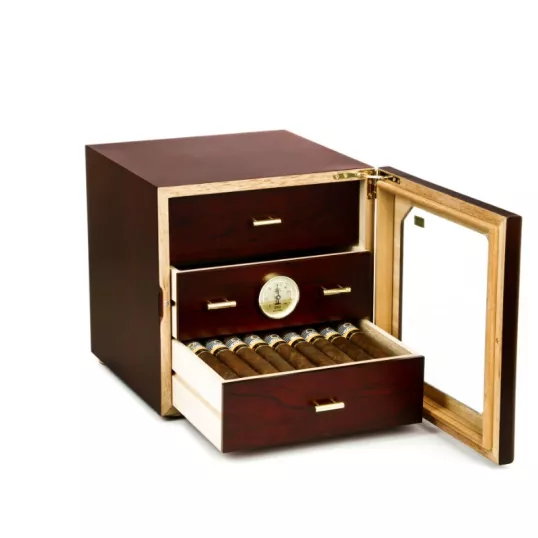 Adorini Chianti-M Deluxe humidor rózsafa borítással – fiókos szivar szekrény üvegajtóval, 125 szál szivarhoz
