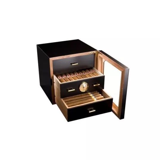 Adorini Chianti-M Deluxe humidor – matt fekete fiókos szivar szekrény üvegajtóval, 125 szál szivarhoz - Humidor 80-150 szál szivarnak