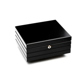 Adorini Firenze Deluxe spanyol cédrusfa humidor, fényes fekete lakozott szivardoboz 75 szál szivar számára
