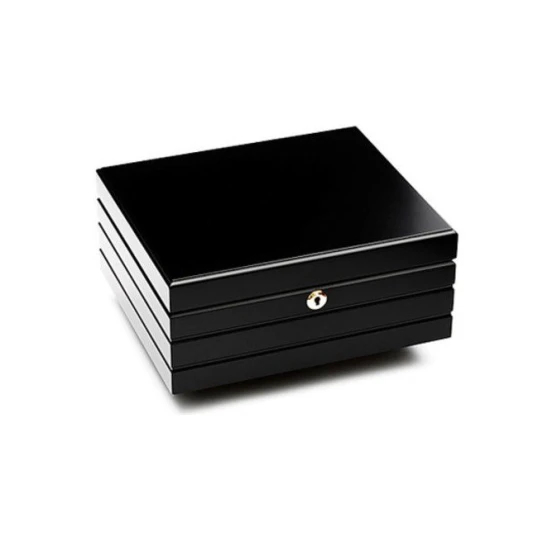 Adorini Firenze Deluxe spanyol cédrusfa humidor, fényes fekete lakozott szivardoboz 75 szál szivar számára - Humidor 40-80 szál szivarnak