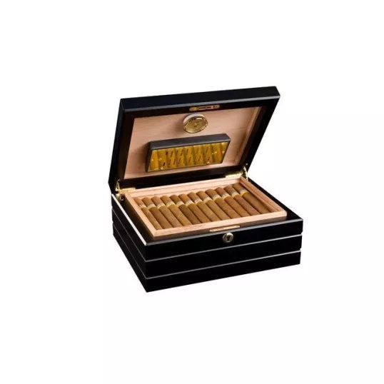 Adorini Firenze Deluxe spanyol cédrusfa humidor, fényes fekete lakozott szivardoboz 75 szál szivar számára - Humidor 40-80 szál szivarnak