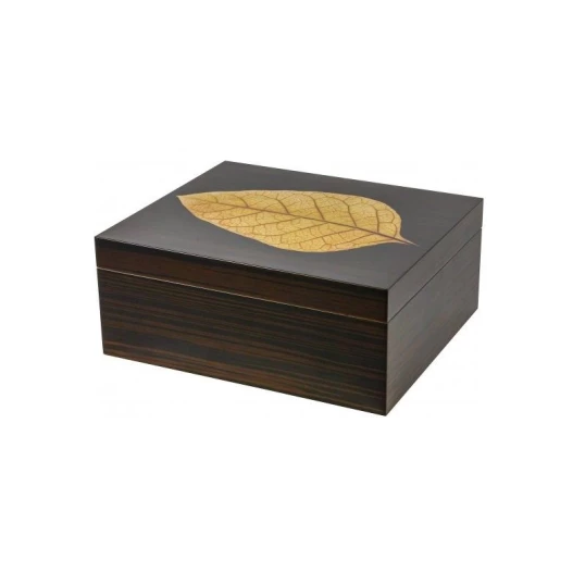 Adorini Verona Deluxe sötétbarna csíkos humidor dohánylevél mintával - Humidor 40-80 szál szivarnak