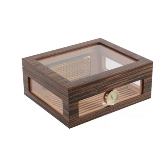 Adorini Treviso Deluxe üveges humidor ébenfa borítással – 75 szál szivarhoz, külső hygrométerrel