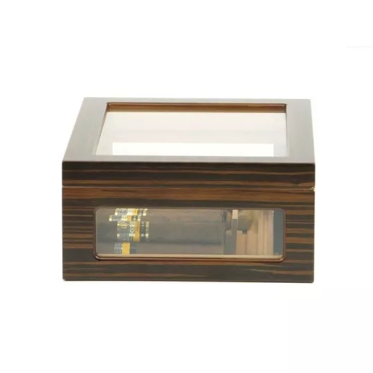 Adorini Treviso Deluxe üveges humidor ébenfa borítással – 75 szál szivarhoz, külső hygrométerrel