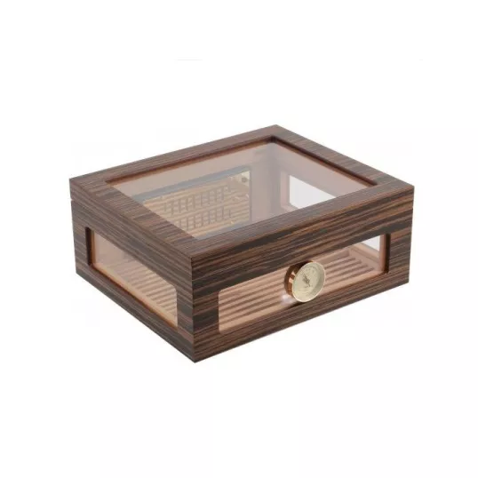 Adorini Treviso Deluxe üveges humidor ébenfa borítással – 75 szál szivarhoz, külső hygrométerrel