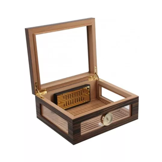Adorini Treviso Deluxe üveges humidor ébenfa borítással – 75 szál szivarhoz, külső hygrométerrel