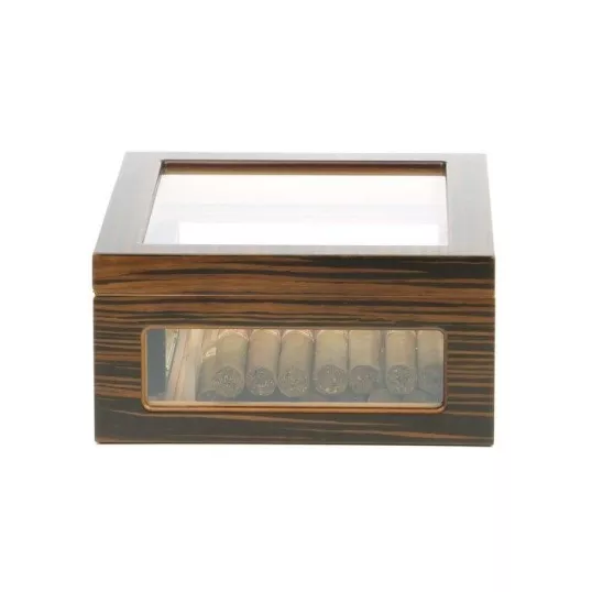 Adorini Treviso Deluxe üveges humidor ébenfa borítással – 75 szál szivarhoz, külső hygrométerrel