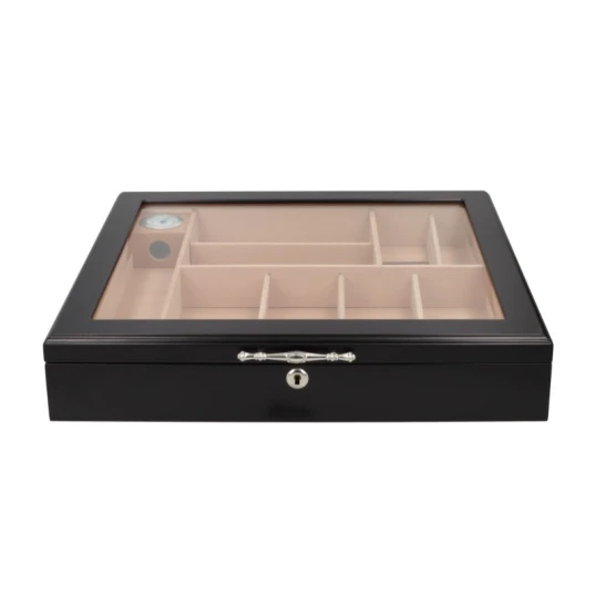 Angelo gastrohumidor 80-100 szálas szivardoboz, cédrusfa szivartartó doboz, üvegtető, párásító - Matt fekete színű - Humidor 80-150 szál szivarnak