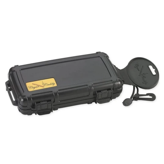 Cigar Caddy Black kis méretű utazó humidor 5 szál szivar részére, kézre akasztható pánttal - fekete - Humidor 5-20 szál szivarnak