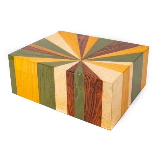 Gentili Humidor Inlay Rays - lakozott spanyol cédrusfa szivar tároló, színes intarziás faberakással - 50 szál szivar részére - Humidor 40-80 szál szivarnak