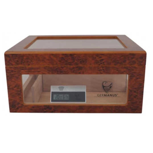 Germanus humidor – üveges, barna, 100 szálas, digitális higrométerrel