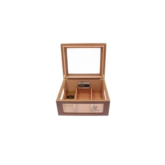 Germanus humidor – vörösesbarna, üveges, 100 szálas, digitális higrométerrel