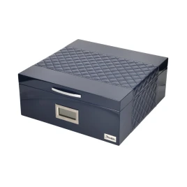 Passatore humidor – királykék, bőrbetéttel, digitális higrométerrel, 30–40 szivarhoz