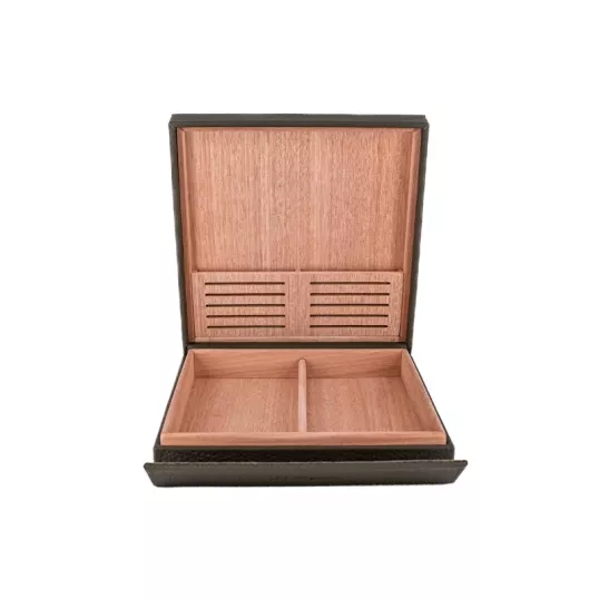Bőr borítású kézzel készített S.T. Dupont Okoumé fával bélelt utazó humidor 8 szál szivar részére-Khaki zöld