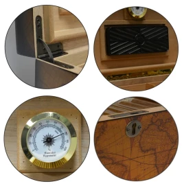 Humidor 100 szál szivar részére, kivehető tálcával és gravírozható táblával - Old World