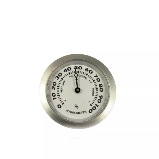 Humidor hygrométer - króm színű, fehér hátlappal - 3,5 cm 