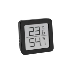 TFA digitális hőmérséklet- és páratartalom-mérő fekete színben – 6 × 6 cm