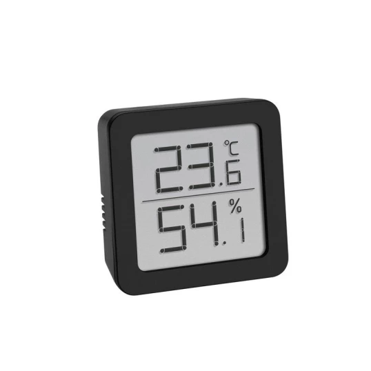 TFA digitális hőmérséklet- és páratartalom-mérő fekete színben – 6 × 6 cm