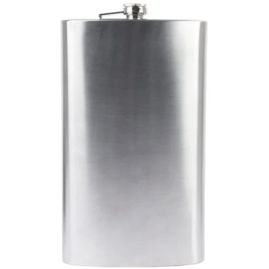 Rozsdamentes acél flaska, szál csiszolt laposüveg - 64 oz. = 1.89 liter - Nemzeti Dohányboltok és szivar szaküzletek számára