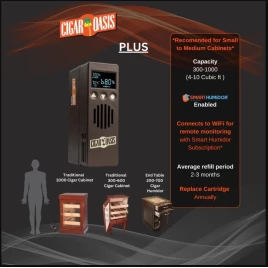 Cigar Oasis Plus 3.0 elektromos párásító szivar szekrényekhez - beépített WIFI-vel, akár 1000 szál szivar tárolásához is ideális