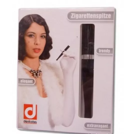Denicotea Automatic cigaretta szipka – fekete színű, ezüst színű gyűrűvel, 9mm filterrel - 10 cm 