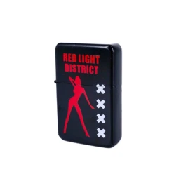 Benzines öngyújtó fekete színű, red light dictrict mintával