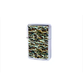 Benzines öngyújtó króm színű, terepmintás (camouflage) díszítés