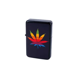 Benzines öngyújtó, fekete színű, Színes Cannabis levél mintával