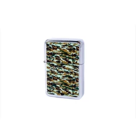 Benzines öngyújtó króm színű, terepmintás (camouflage) díszítés