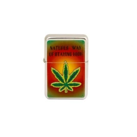 Angel Benzines öngyújtó króm - cannabis levél mintás és feliratos  - 4