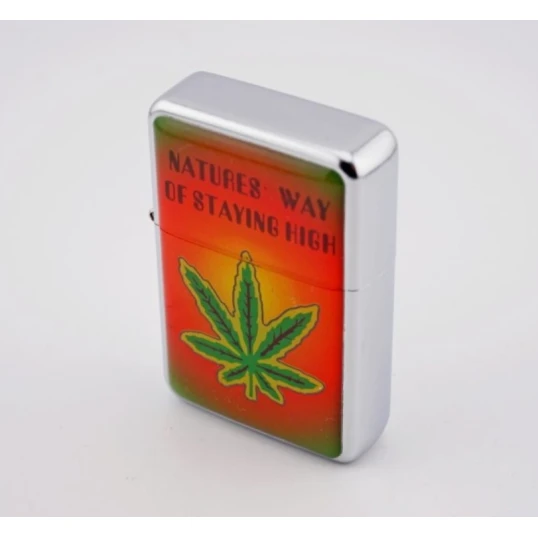 Angel Benzines öngyújtó króm - színes cannabis mintás  - Egész tálca - 4 db