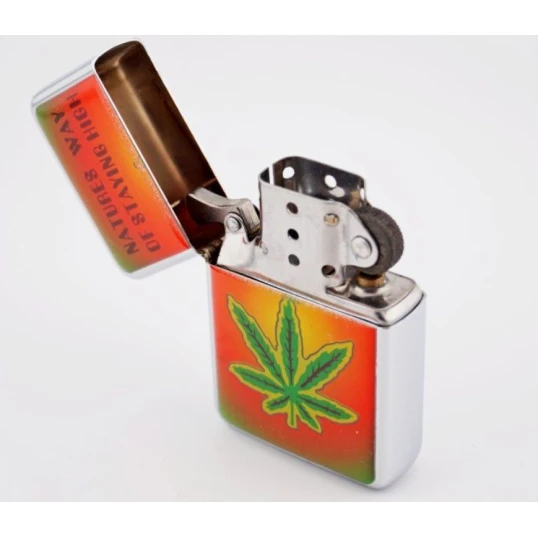 Angel Benzines öngyújtó króm - színes cannabis mintás  - Egész tálca - 4 db