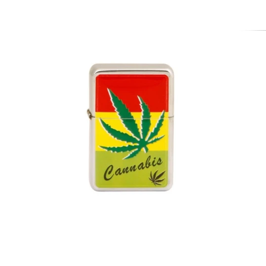 Angel Benzines öngyújtó króm - színes cannabis mintás  - Egész tálca - 4 db