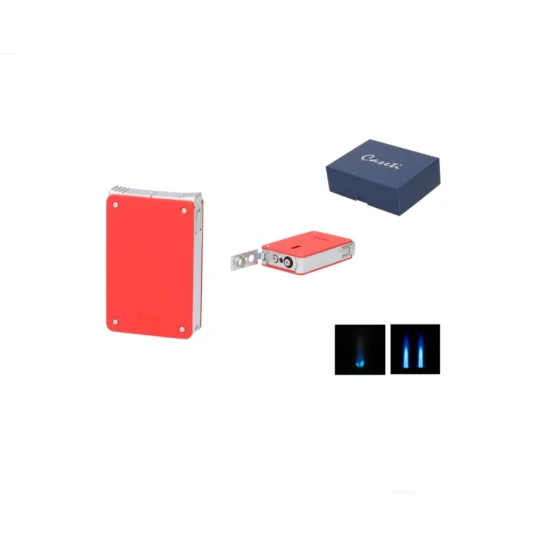 Caseti Dupla Jet láng + Soft Jetflame szivaröngyújtó, 8 mm szivarfúróval – Piros / Króm - Caseti