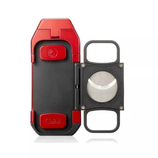 Colibri Boss III Jet Red Black szivar gyújtó 3-as szúrólánggal és kihajtható dupla pengés szivarvágóval - fekete/vörös